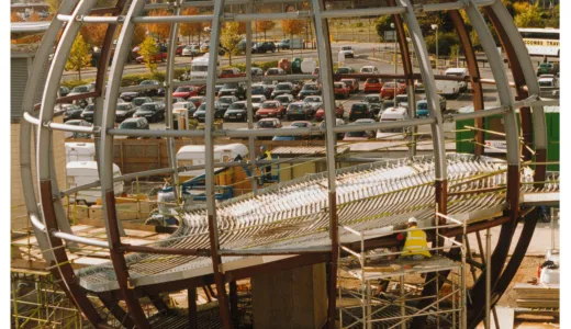 Steel spherical structure of the Planetarium being built 