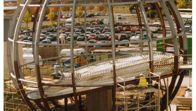 Steel spherical structure of the Planetarium being built 