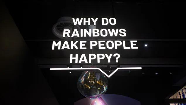 A text display that reads why do rainbows make people happy?