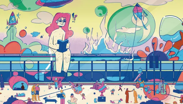 An illustrated mural by Orii inspired by memories, questions, and moments from We The Curious’ 25-year history. 