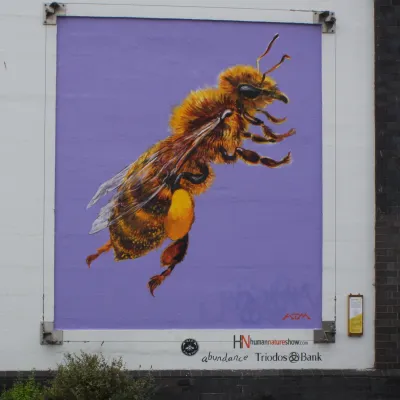 Bee mural by the front doors to We The Curious - 2015 