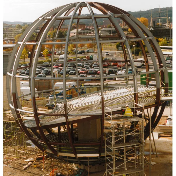 Steel spherical structure of the Planetarium being built 